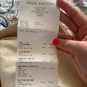 Louis Vuitton receipt